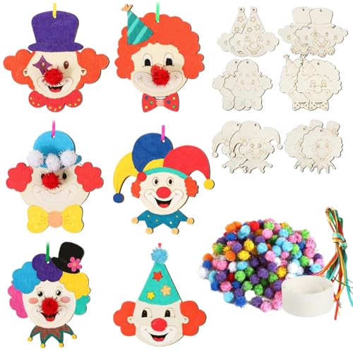 12 Stück Holz Bastelset Kinder, Clown Holz Kinder Bastelset, Tischdeko...