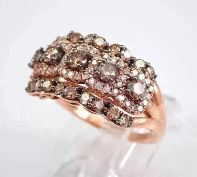 Vaishnav Jewels Chocolate Gemstone Wedding Band Ring, 4.20Ct Round Lab Created Cut, 14k Rose Gold Finish