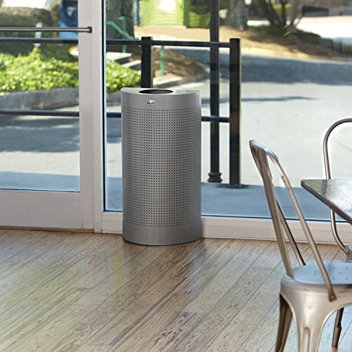 Image of Rubbermaid Commercial Products Half Rounds Metal Trash Can, Open Top, 12 GAL, Stardust Silver Metal, Indoor for Hotel Lobbies /Washrooms /Front of House Hospitality Areas