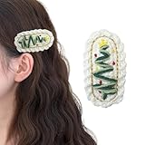 PinxiHay Christmas Hair Clips, 2.7 inch Crochet Kit Hair Barrettes, Cute Snap Clip, Christmas Tree Hair Accessories for Women Girls