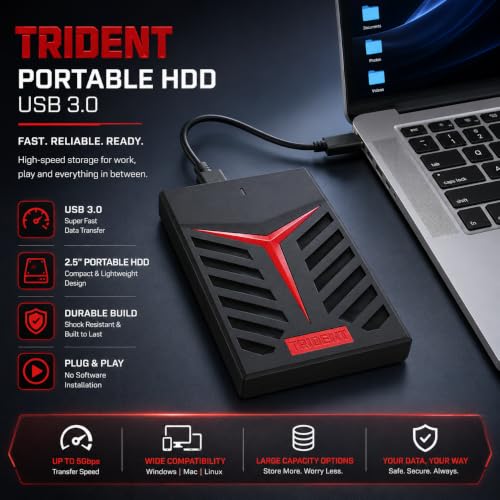 Image of MAYUMI Trident 1 TB Hi-Speed Portable Hard Drive, Type-C and USB 3.0, 2-in-1 Mobile and PC Compatible, Heavy Duty Ultra Slim HDD (Trident, 1 TB)