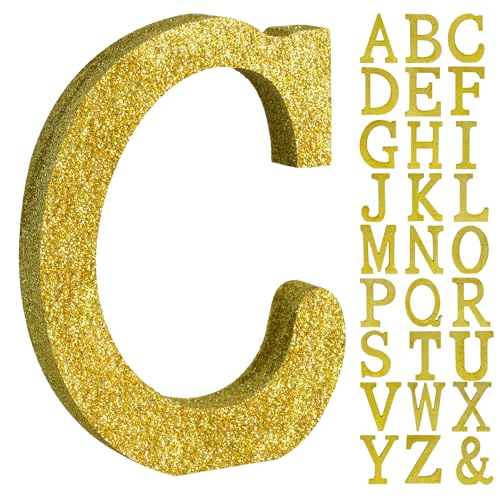 Image of TONIFUL 8 Inch Gold Glitter Letter C Table Centerpiece A-Z Gold Birthday Party Decorations,Gold Alphabet C for Birthday,Chrismas,Graduation,Bridal Shower,Wedding,Anniversary Party Supplies