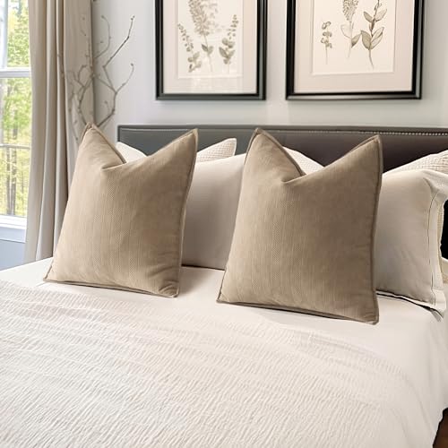 MIULEE Pack of 2 Khaki Decorative Pillow Covers 18x18 Inch Soft Chenille Luxurious Couch Throw Pillows Farmhouse Cushion Covers with Elegant Design for Sofa Bedroom Living Room Home Decor by MIULEE - Used condition - Image 5