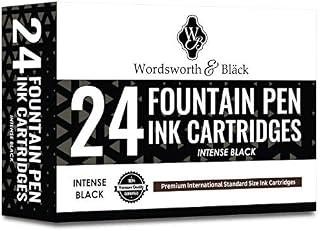Wordsworth & Black 24 Pack Fountain Pen Ink Refills - Set of 24 Black Ink Cartridges - International Standard Size - Length APPR 3.75 CM - Base Diameter APPR 0.6 CM - Disposable and Generic