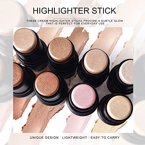 Ownest 2 Colors Highlighter Contour Stick, Shimmer&Matte Cream Powder Waterproof Lightweight Face Cosmetics, Creamy Self Sharpening Crayon Stick Highlighter-Set E #TOP1