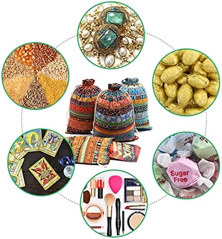 SumDirect 20Pcs Egyptian Ethnic Style Linen Burlap Bag, lightweight Gift Bags Breathable Jewelry Pouches with Drawstring Packing Storage Jute Sacks for Wedding, Party, Birthday, DIY Craft(17x24CM)