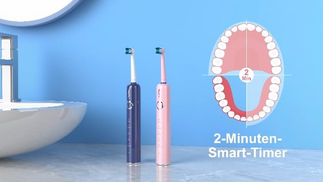 Bild 6 - Rotierend Elektrische Zahnbürsten für Erwachsene und Kinder mit 8 Aufsteckbürste, Electric Toothbrush mit Wandhalterung Ladestation, 5 Putzmodi und Reiseetui, 60 Tage Akkulaufzeit