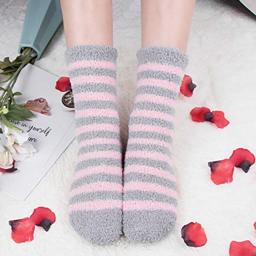 Image of Toes Home Fuzzy Socks for Women, 6 Pairs Cozy Winter Fluffy Slipper Socks | Ultra Soft Thick Warm Fabric, Comfortable Indoor Home Socks, Fluffy Holiday Gifts for Ladies, Ideal for Lounging or Sleeping