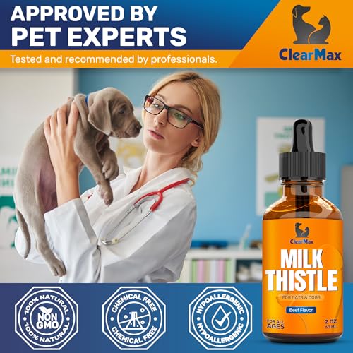 Milk Thistle for Dogs and Puppies for Dog Digestive Support – Milk Thistle Supplement for Cats and Kittens – Liver Support – Super Beef Flavor – 1 + 1 Oz Super Offer