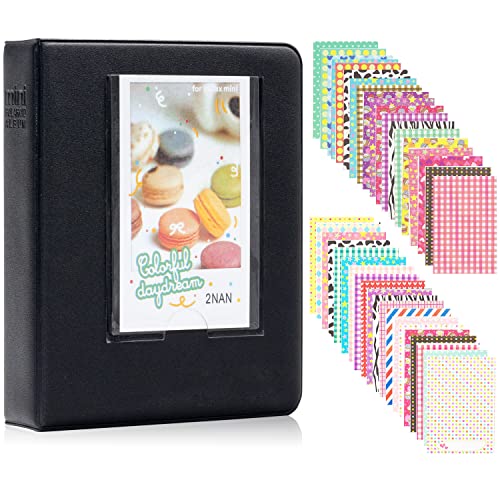 Amimy 64 Pockets álbum de Fotos para Fujifilm Instax Mini 7s 8 8+ 9 25 50 70 90, Polaroid Snap PIC-300, HP Piñón, Kodak Mini 3 Pulgadas de película con Pegatinas de Colores (64 bolsillos, Negro) Cover