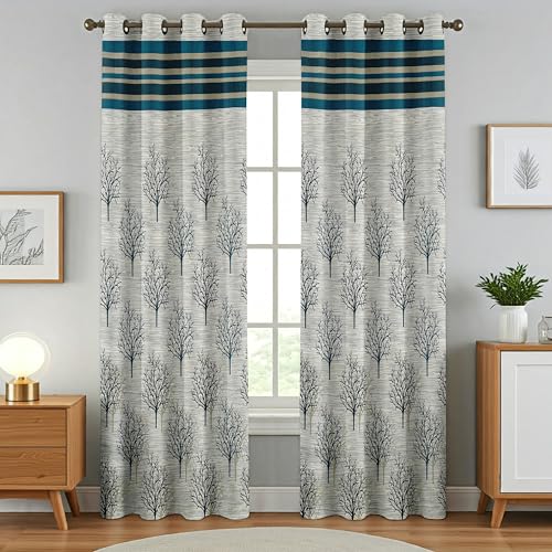 Image of Homefab India Jute Modern Eyelet Long Door Curtain - 9ft, Blue