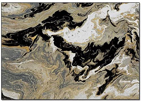 Contemporary Area Carpet Rectangle, Durable Soft Area Rug, Abstract Black Gilt Gold Sea Water Decorative Rug Carpet Floor Mat Yoga Mat For Room Home Decor, 200 X 200 Cm #TOP2