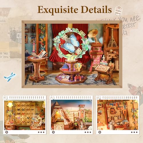 Image of Tonecheer 3D Puzzle Story Frame Kit, Book Nook DIY Miniature House Wooden Dollhouse Kit, Wall Mountable Decor Diorama Model with Dust Cover and LED for Ideal Gift - Travel Collector