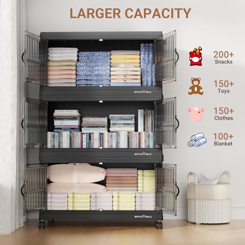 Image of BROVIEW 400Qt Stackable Storage Bins with Lid for Home Dorm, 4Pack Black