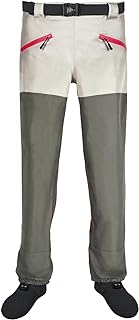 Waist Chest Waders, 3 Ply Breathable Waterproof Waist Wading Pants with Pockets and Stocking Boots