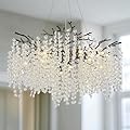 esianu Modern Black Crystal Chandelier for Dining Room, D31.5 Round Tree Branch Chandelier 10-Light Snowflakes Chandelier Light Fixture for Kitchen Foyer Branches and Crystals Ceiling Light Fixture