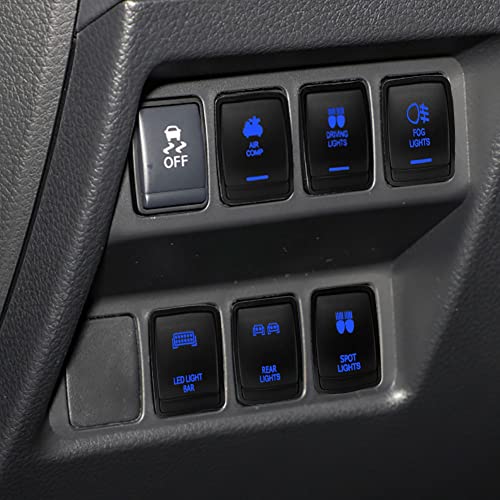 Image of Blue Led Driving Lights Push Button Switch with Wiring Connector for Nissan Pathfinder Navara X-Trail Qashqai Dash Switch Replacement 3A /12V (30 mm x 23 mm)
