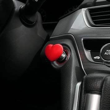 Car Start Button with Push-to-Start Rocker Lever, Engine Start/Stop Joystick, Metal Ball-bar Starter Cover for Decorative Accessories (Metal Heart - Red)