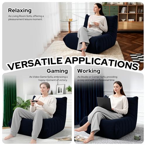 Image of HABUTWAY Bean Bag Chairs Fireside Lazy Floor Sofa,Single,Navy Blue | Soft Teddy Fleece Bean Bag Sofa with High-Resilience Foam Filling,Beanbag for Living Room, Bedroom, Office