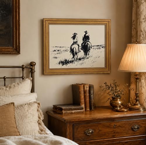 Image of NALEPS Vintage Western Cowboy Framed Wall Art, Cowgirl Wall Decor, 9x11 In