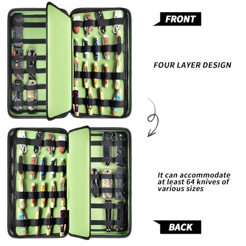 Image of GWCASE Display Case for 66+ Pocket Knives. Folding Holder, Butterfly Storage Organizer, Roll Collection Pouch Carrier Bag for Survival Tactical Outdoor for EDC Mini Knife -Green