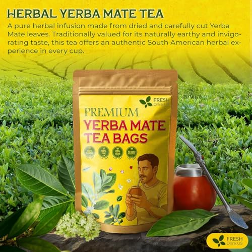 Image of FreshDrinkUS, Yerba Mate Tea Bags | 120 Tea Bags | Traditional South American Herbal Tea - Smooth & Refreshing Flavor - Premium Quality, Sustainably Sourced. Vegan.