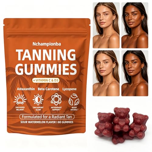 Tanning Gummies with Astaxanthin for Women and Men | Sunless Tanning Supplement with Beta Carotene Lycopene Collagen & Vitamins | Skin Radiance & Hydration | Vegan & Sugar Free - 60 Count