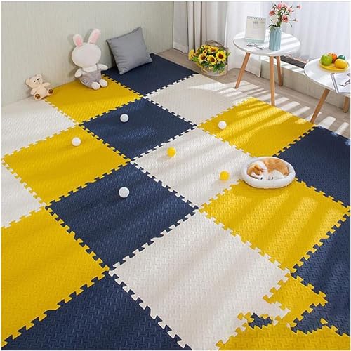 Image of SIGNATRON Puzzle Flooring || Kids Interlocking Play mat || Shops Mat || House Flooring || Play mats for Kids || 12 MM Thick (18 Tiles - 72 Square Feet, Navy Blue - Yellow - White)