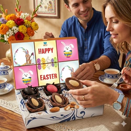 Image of BOGATCHI Chocolate Easter Eggs with Almond Filling 80g | Assorted Flavours Dark, Milk, White, Mango, Orange & Strawberry | Premium Festive Gift Chocolates | Colorful Festive Eggs | Bunny Theme Packaging, Perfect for Gifting Kids, Parties & Hampers