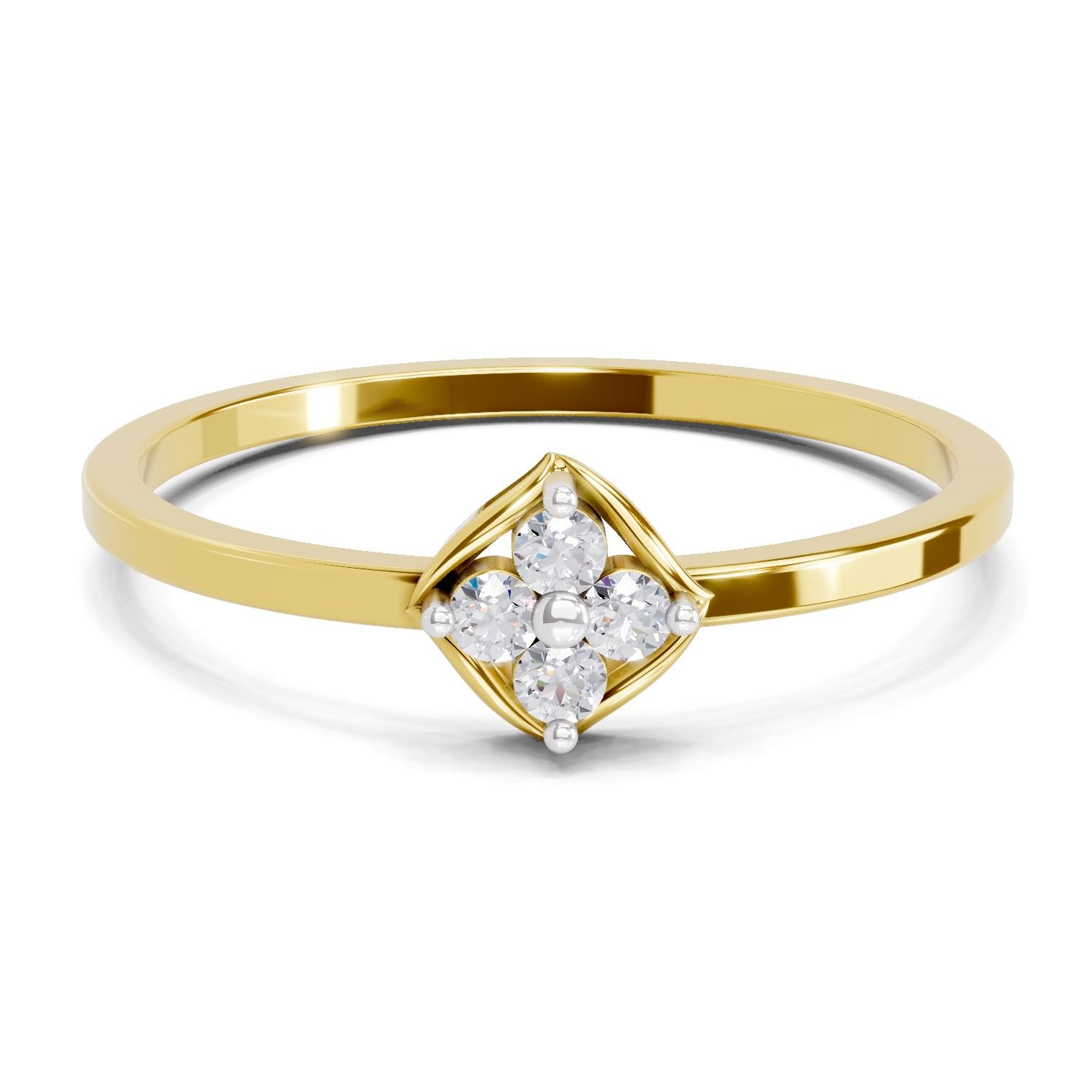Lab Grown Diamond Ring For Women 0.07 Carat Round Shape F-G VS Quality Diamond | 925 Sterling Silver Gold Plated Floral Ring-image-49