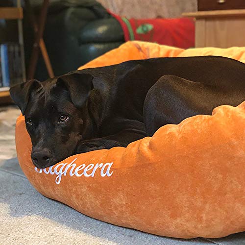 Image of Majestic Pet Personalized Bagel Dog Bed - Machine Washable - Soft Comfortable Sleeping Mat - Durable Supportive Cushion Custom Embroidered - Available Replacement Covers - Extra Large Orange
