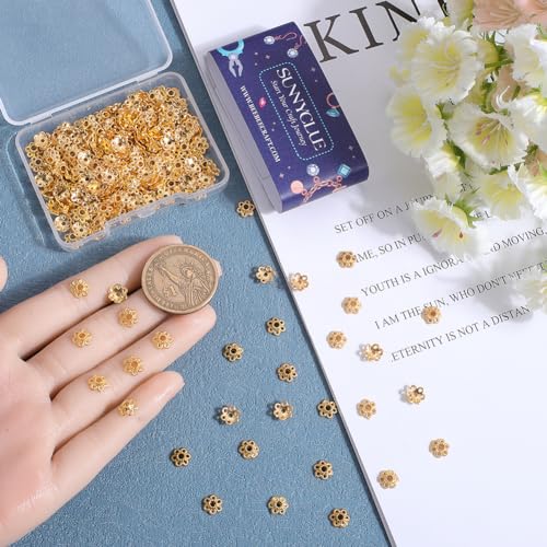 SUNNYCLUE 1 BOX 300PCS 6mm Alloy Flower Beads Caps Filigree Flower Beads Gold Metal Hollow Floral End Cap Loose Spacer Bead Bulk for jewellery Making Diy Women Earrings Necklace Bracelet Craft Supplie - Image 3