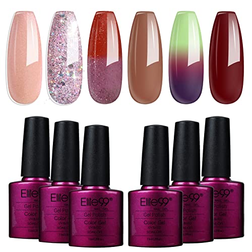 Elite99 - Juego de 6 esmaltes de uñas de gel de castaño con jarabe de arce, para un acabado suave y duradero, kit de uñas de gel fácil de usar para manicura DIY de calidad de salón en casa Cover