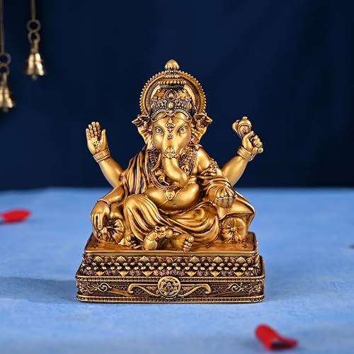 Image of Artarium Lord Chowki Ganesha Idol 4 Inch ? Handcrafted Ganpati Murti Statue for Car Dashboard, Home Decor, Puja Room, Mandir, Office, Housewarming & Gift