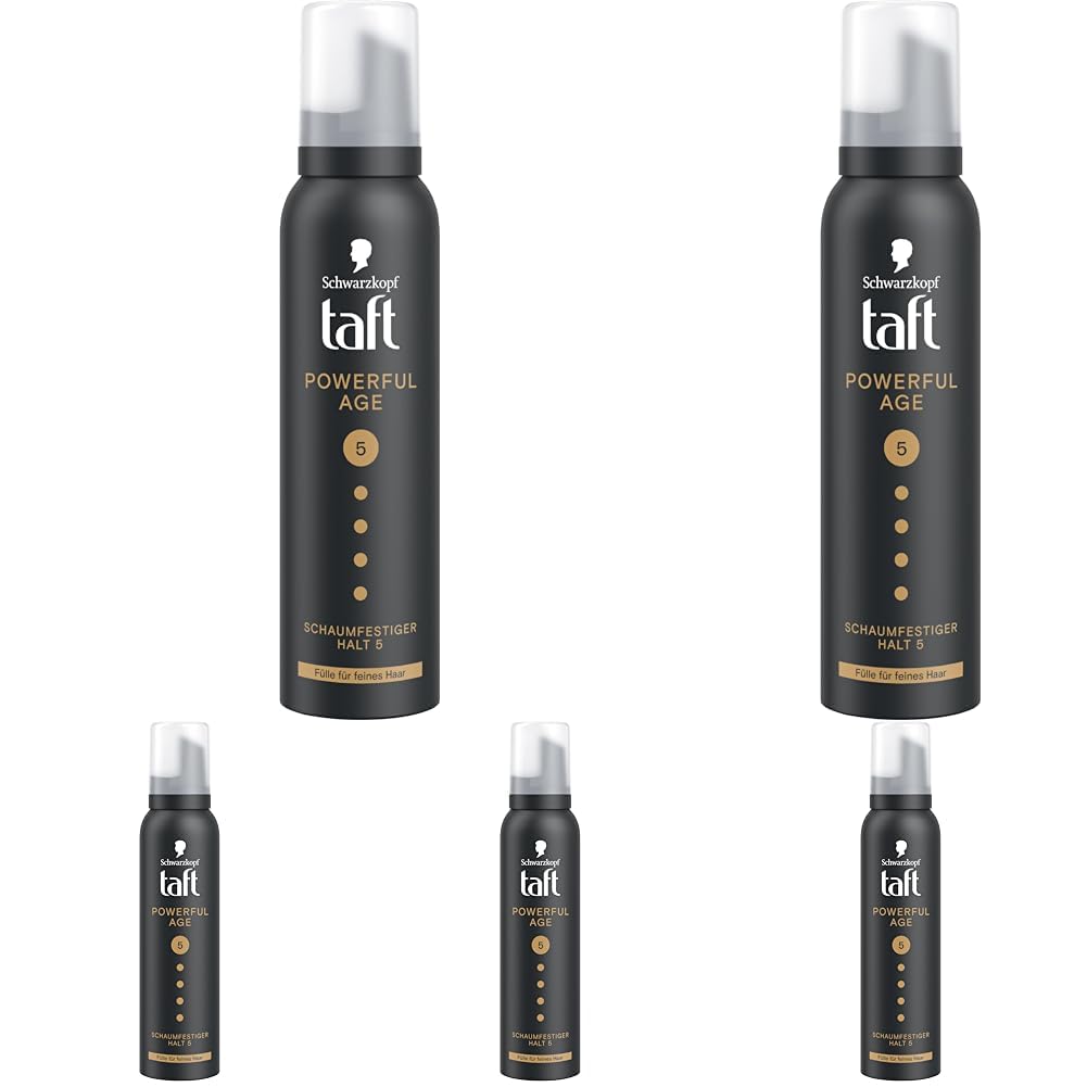 Schwarzkopf Taft Schaumfestiger Powerful Age (150ml), Haltegrad 5, Haarschaum für alle Haartypen, Fülle für feines und dünner werdendes Haar, vegane Formel* (Packung mit 5)