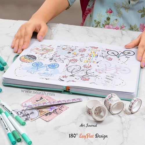 Image of NEORAH - A5 - ART JOURNAL | 200 Gsm Dotgrid Notebook | 160 Pages(21.0 x 14.8 cm) |Hard Cover | 3 Bookmarks | Elastic Closure | Back Pocket | Ideal - Bujo,Drawing & Painting, Junk Journal (Teal)