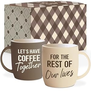 Triple Gifffted Lets Have Coffee Together Coffee Mug Set Engagement Wedding Gifts for Couple Bride and Groom Newlywed Bridal Shower His and Hers Mr and Mrs Christmas Valentines Ceramic 13Oz