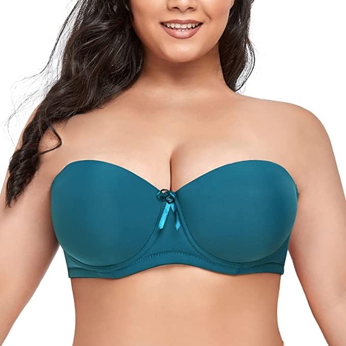 Image of Brachy Women Cotton Nylon Spandex Padded Underwire Strapless Backless Invisible Clear Transparent Back Push up Bra with (Free Extra Transparent Strap)