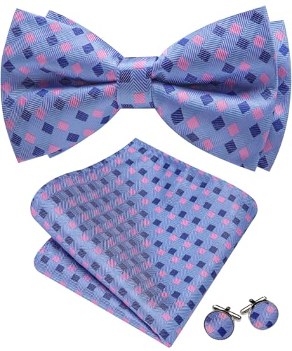 Image of Barry.Wang Paisley Striped Bow Tie for Men Silk Pre-Tied Bowtie Pocket Square Cufflinks Set Formal Wedding Party Prom