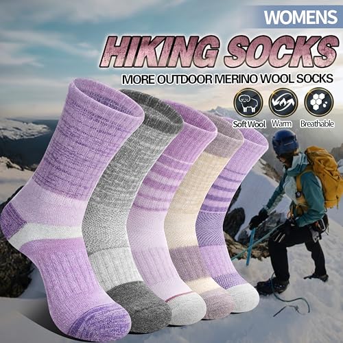 Image of Anlisim Merino Wool Hiking Running Socks for Women, Boot Work Crew Socks