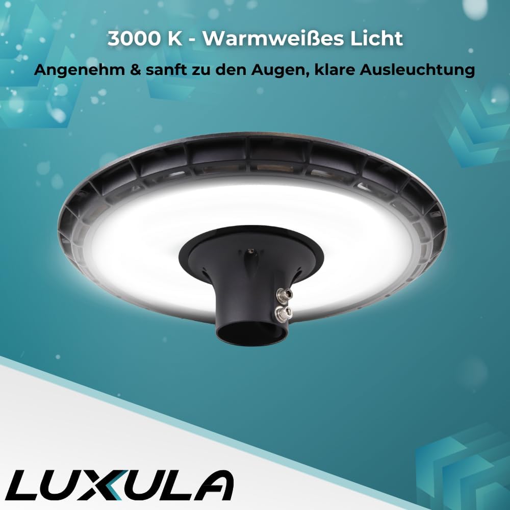 LUXULA LED Straßenlaterne rund 120W 12000lm 3000K IP65, Außenleuchte für Mast Ø60mm, wetterfeste Straßenlampe warmweiß, Mastleuchte außen für Parkplatz Garten, robuste Außenbeleuchtung