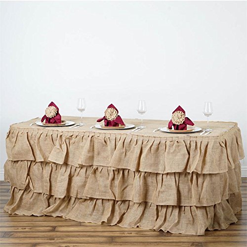 17 feet x 29-Inch Natural Brown 3 Tiers Ruffled Burlap Table Skirt Linens Wedding Party Event Decorations Kitchen Dining