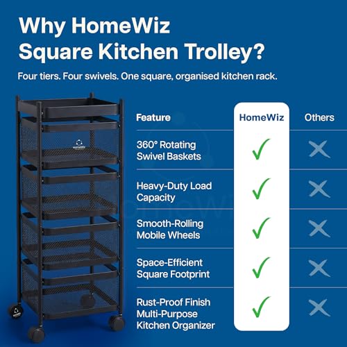 Image of HomeWiz Square Kitchen Rack 4- Layer | Lifetime Usage Heavy Duty Steel Trolley | Kitchen Storage | Onion Potato Rack For Kitchen | Multipurpose Storage Rack for Fruits & Vegetables | Rust-Free Forever