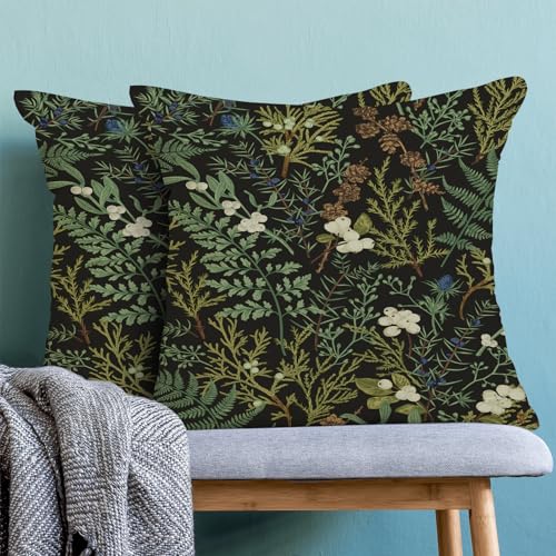 Image of Spring Pillow Covers 22x22 Inch Set of 2,Black Sage Green Wild Flower Plant Throw Pillows Case,Seasonal Vintage Floral Outdoor Decorative Linen Farmhouse Decor Cushion Covers for Sofa Bed Couch