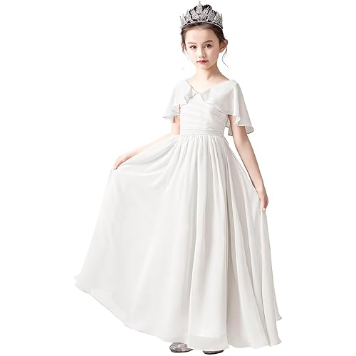dideyttawl Chiffon Flower Girls Dress Cape Sleeves Junior Bridesmaid Dress for girls 4-16 Special Occasion Dress for Wedding