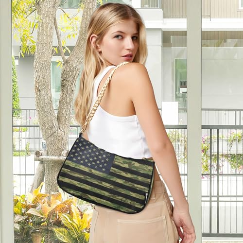 Image of Shoulder Bags for Women American US Flag Independence Day Patriotic Hobo Tote Handbag Small Clutch Purse with Zipper Closure