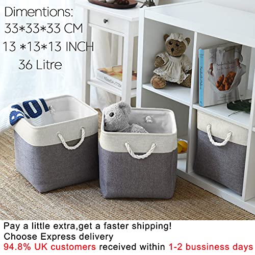 Mangata Stoffen Opbergmand, Canvas Kubus Opbergdozen 33 x 33 cm voor Kasten, Planken, Kast, Grijs Wit (33x33x33 cm, 4… - Image 3