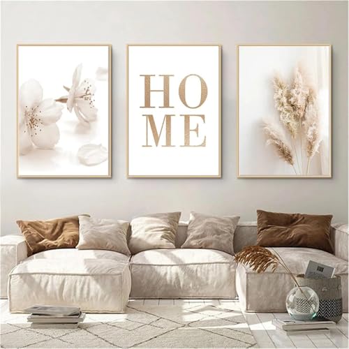 Fleurs séchées impression sur toile beige pour réchauffer un mur blanc