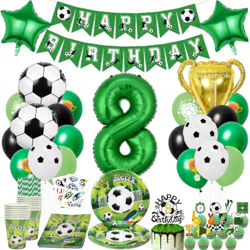Futebol de aniversário 8 anos, louça de aniversário de futebol, decoração de aniversário, balão de pratos, copos, guardanapos, para decoração de festa de crianças