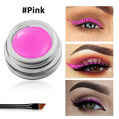 Erinde Pink Gel Eyeliner, Waterproof Long Lasting Cream Eyeliner Gel Pot, High-Intensity Pigments Smudge-Proof Eye Liner Eyebrow Makeup, Water-Resistant Eyeliner With 2Pcs Brushes, 17# Pink #TOP1